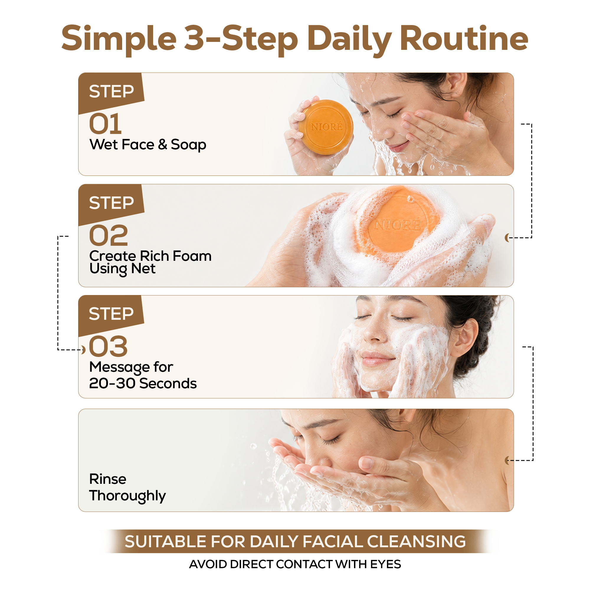 NIORÉ Ultra-Brightening Kojic Face Soap with Foaming Net – 100g